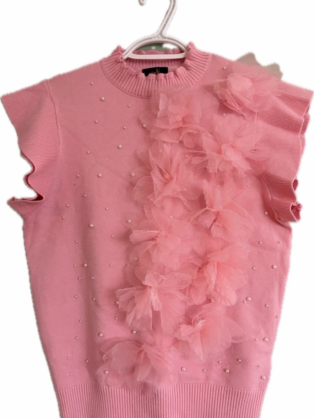 onTwelfth Pink Pearl Sweater L Runs Small S M Tulle Floral Coquette Knit Barbie